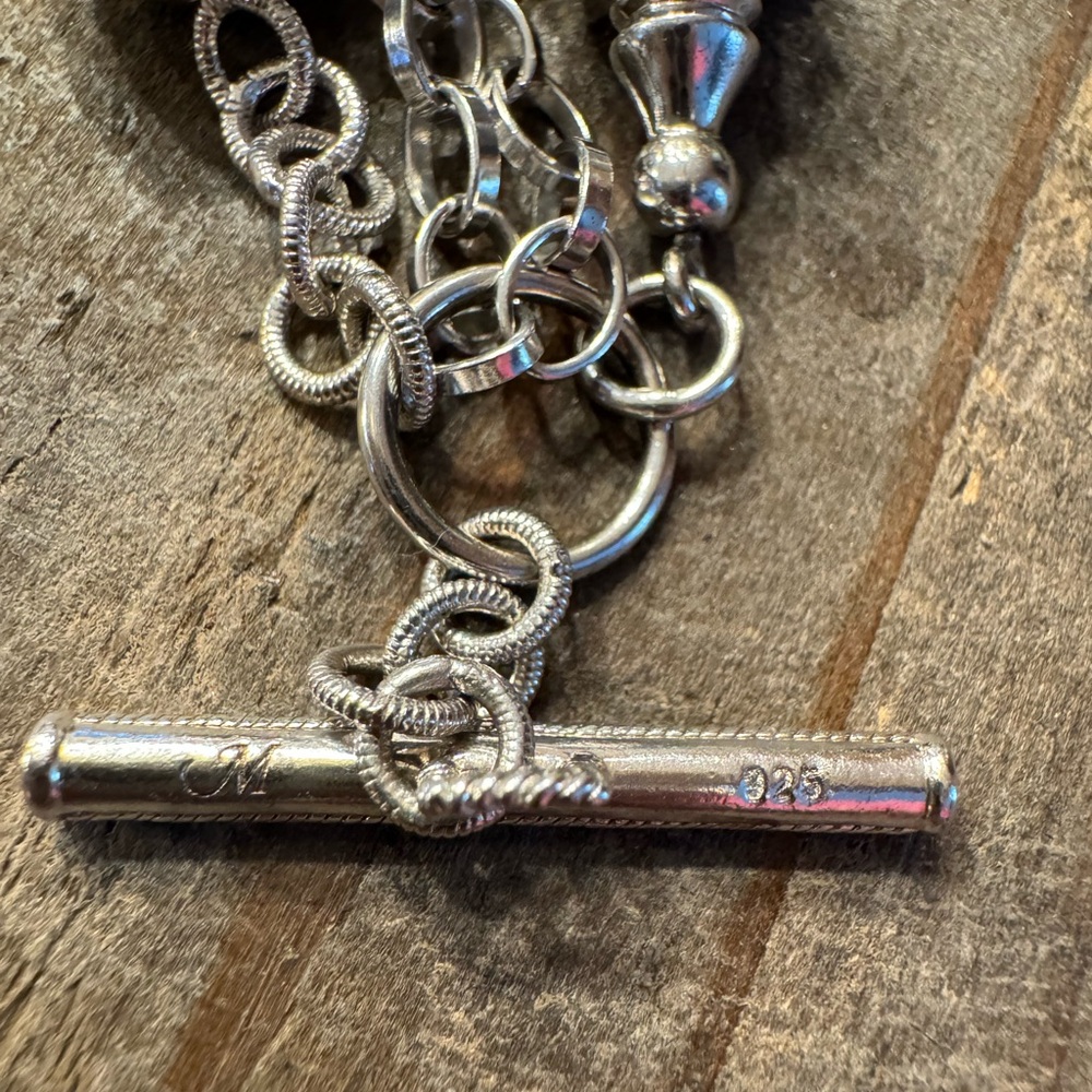 Monica Rich Kosann Sterling Silver Tassle Toggle Charm Sapphire Necklace - Picture 5 of 5